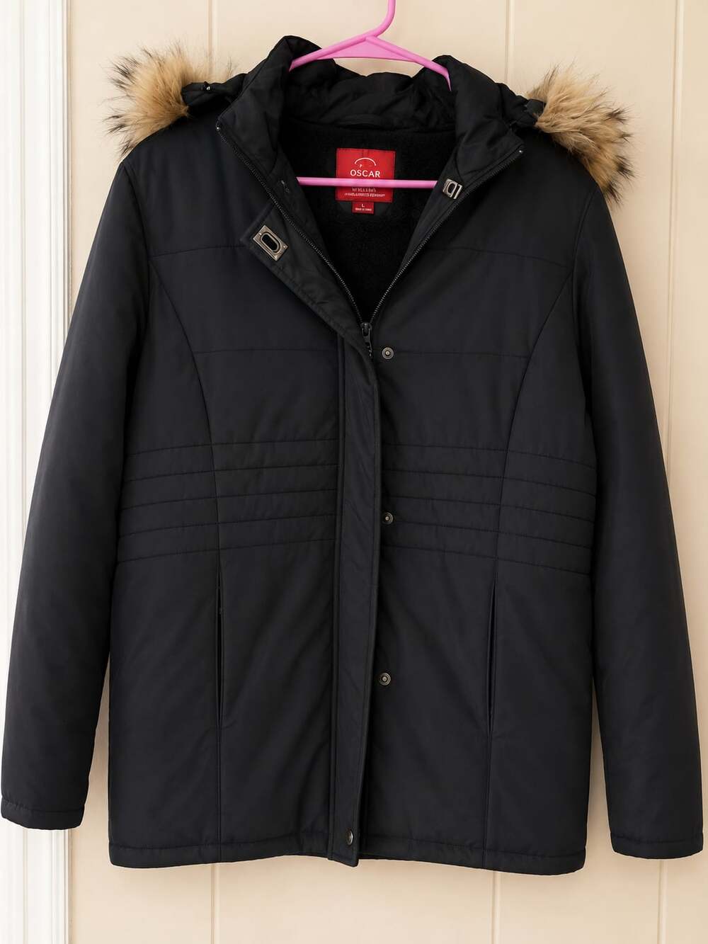 Oscar by Oscar de la Renta Women's Black Faux Fur Hooded Winter Jacket